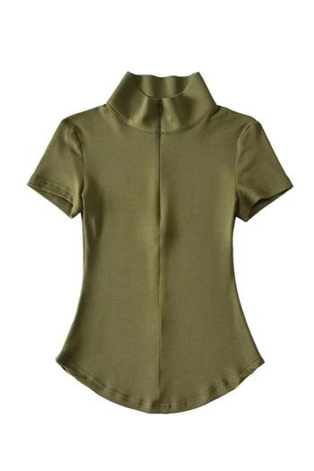 casual stretch solid color curved slim zip-up top size run small