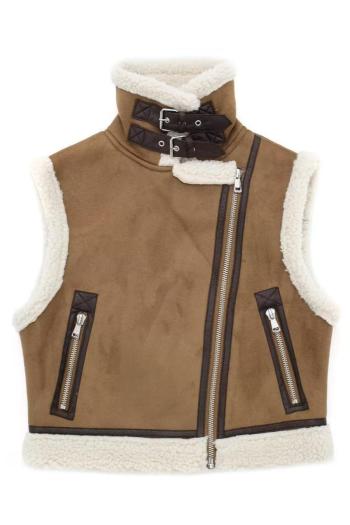 xs-l non-stretch zip-up pocket berber fleece tank top size run small