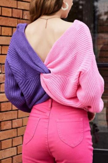sexy slight stretch contrast color knitted kink sweater