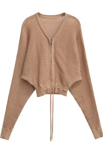 casual slight stretch solid color loose zip-up knitted sweater size run small