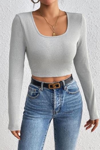 exquisite slight stretch solid color long sleeves slim crop top