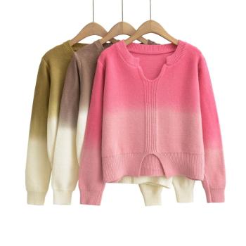 stylish slight stretch gradient color knitted loose sweater(size run small)
