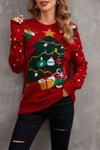 casual plus size slight stretch ribbed knit christmas tree jacquard sweaters