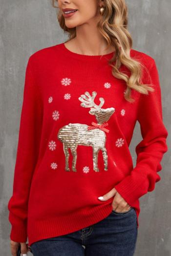 casual plus size slight stretch ribbed knit christmas elk sequin sweaters