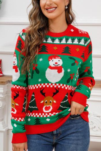 casual christmas plus size stretch ribbed knit snowman jacquard sweaters