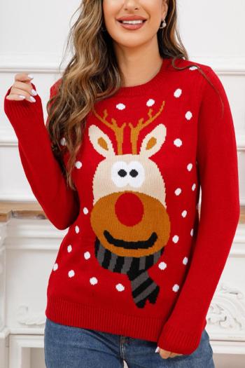 casual christmas slight stretch ribbed knit cartoon elk jacquard sweaters