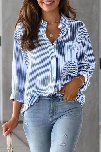 casual non-stretch stripe printing lapel blouses