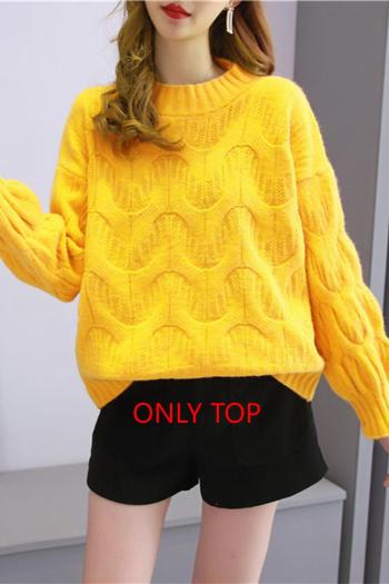 casual slight stretch ribbed knit solid color crew neck loose sweaters
