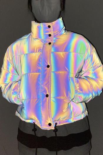 stylish non-stretch colorful reflective warm all-match crop puffer jacket