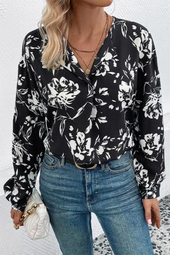 stylish non-stretch flower batch printing loose casual blouse