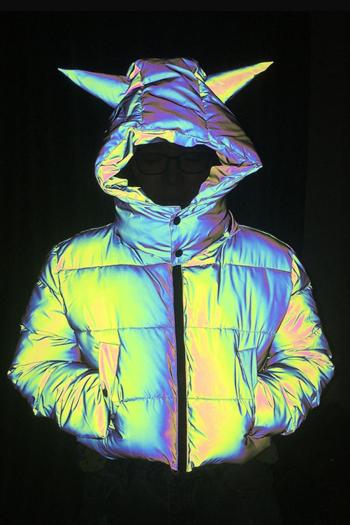 stylish non-stretch colorful reflective ox horn design warm crop puffer jacket