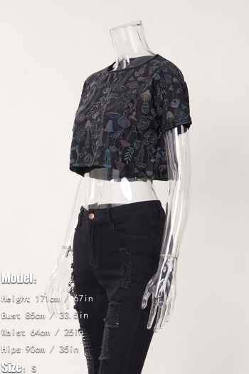 XS-2XL exquisite plus size slight stretch mushroom reflective short sleeve top