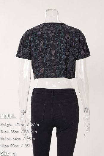XS-2XL exquisite plus size slight stretch mushroom reflective short sleeve top