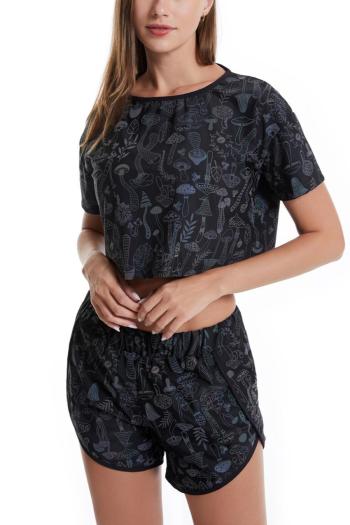 XS-2XL exquisite plus size slight stretch mushroom reflective short sleeve top