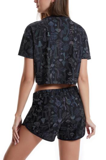 XS-2XL exquisite plus size slight stretch mushroom reflective short sleeve top