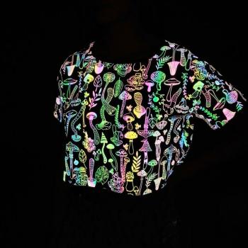 XS-2XL exquisite plus size slight stretch mushroom reflective short sleeve top