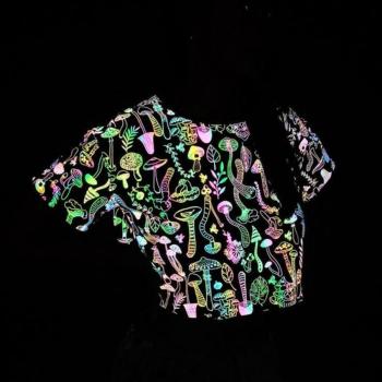XS-2XL exquisite plus size slight stretch mushroom reflective short sleeve top