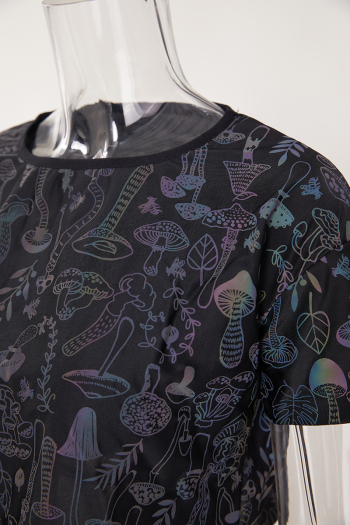 XS-2XL exquisite plus size slight stretch mushroom reflective short sleeve top