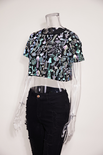 XS-2XL exquisite plus size slight stretch mushroom reflective short sleeve top