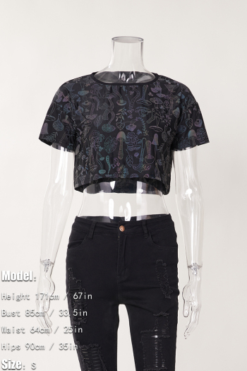 XS-2XL exquisite plus size slight stretch mushroom reflective short sleeve top