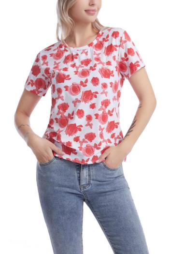 stylish slight stretch two colors flower graphic reflective all-match t-shirt