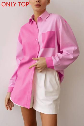 casual non-stretch color-block long sleeve all-match blouse(only blouse)