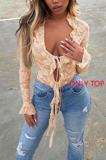 sexy flower lace see-through lace-up stylish non-stretch slim bodysuit