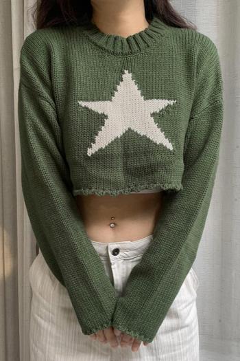 sexy slight stretch pentagram graphic knitted all-match crop sweater