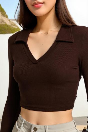 stylish stretch solid color ribbed knit crop t-shirt