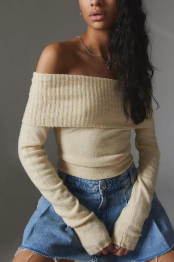 casual solid color off-shoulder stretch stylish knitting sweater