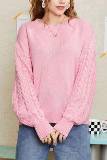 casual slight stretch solid color loose knitted all-match sweater
