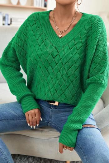 casual slight stretch solid color diamond knitted all-match sweater