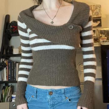 casual slight stretch stripe contrast color stylish knitted sweater