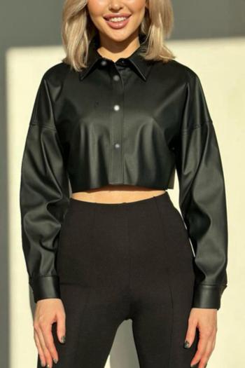 sexy slight stretch pu leather all-match crop blouse