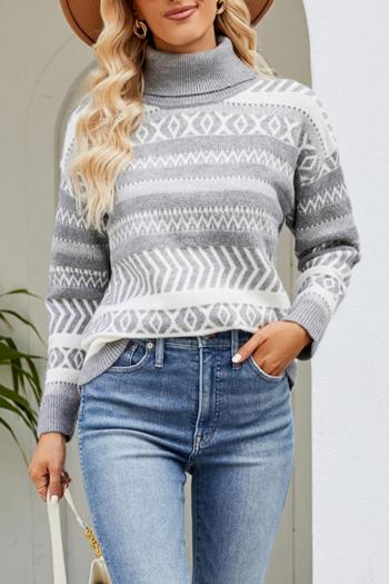 casual slight stretch stripe knitted 3 colors turtleneck all-match sweater