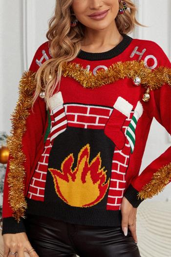 christmas stylish slight stretch letter sequin embroidery knitted sweater