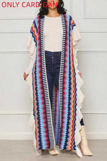 stylish slight stretch stripe knitted all-match long cardigan(only cardigan)