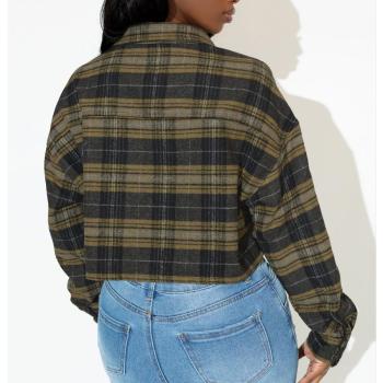 Casual plus size non-stretch plaid print all-match jacket