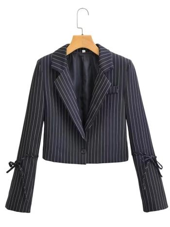 exquisite stripe non-stretch laced suit collar crop blazer size run small