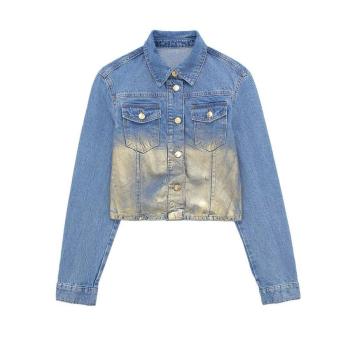 xs-l stylish non-stretch denim painted single-breasted all-match crop jacket