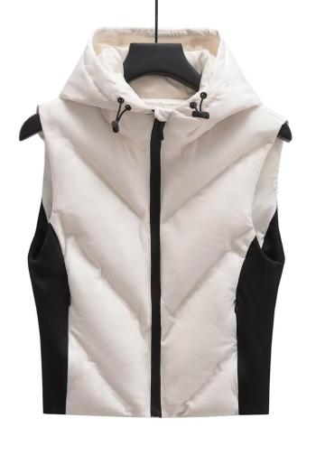 xs-l stylish non-stretch color-block hooded all-match puffer jacket vest