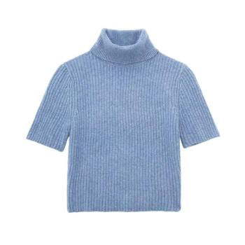 casual slight stretch knitted turtleneck short sleeve all-match crop sweater