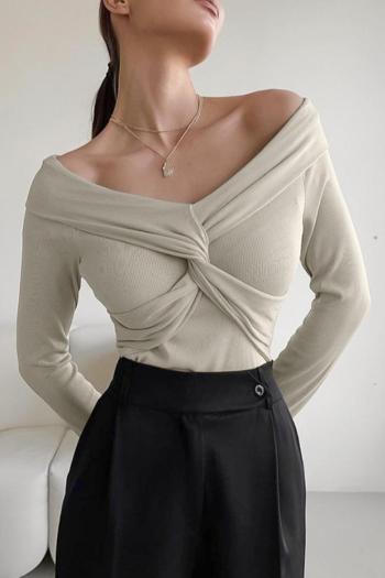 exquisite slight stretch ribbed knit solid color off shoulder sweaters