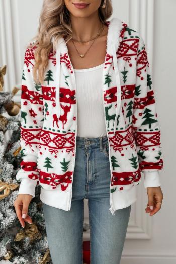 christmas stylish plus size teddy fleece deer printing hooded outerwear
