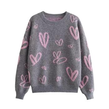 casual slight stretch heart pattern knitted all-match sweaters (size run small)