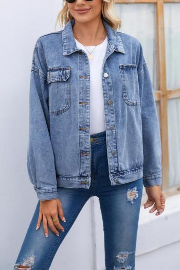 casual non-stretch solid color 4-colors single-breasted denim jacket