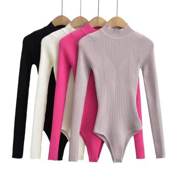 stylish slight stretch 4 colors ribbed knit bodysuit(size run small)