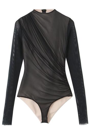 stylish stretch mesh with lined zip-up slim casual bodysuit size run small