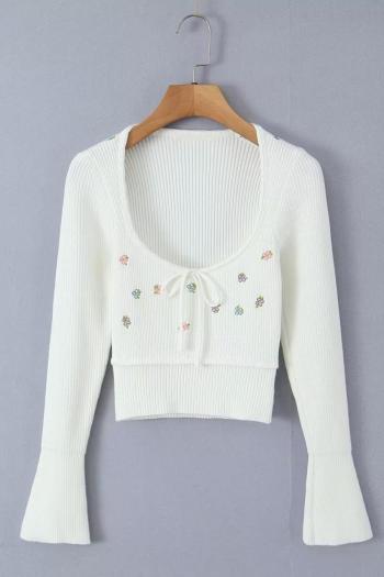 exquisite slight stretch embroidered flower knitted sweaters (size run small)