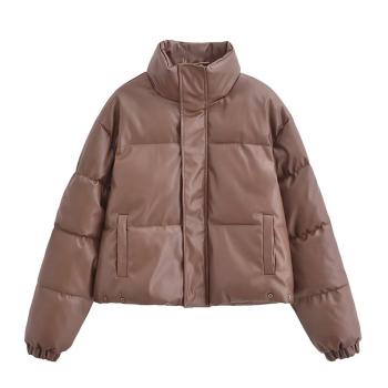 non-stretch winter zip-up pu leather stylish puffer jacket size run small